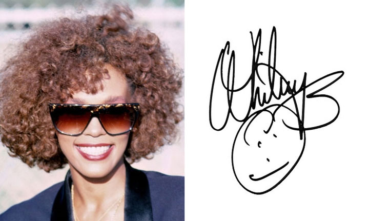 Whitney Houston vẽ hình mặt cười ngộ nghĩnh bên dưới chữ ký cầu kỳ của mình.