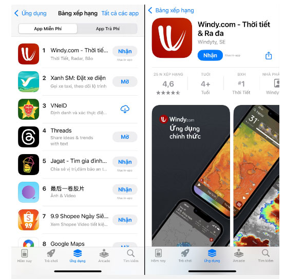 ung-dung-windy Windy trở thành ứng dụng miễn phí được tải về nhiều nhất trên nền tảng iOS ở Việt Nam
