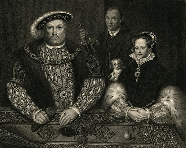 vua-henry-viii Tranh khắc vua Henry VIII, hoàng hậu Mary I và anh hề William Sommers.